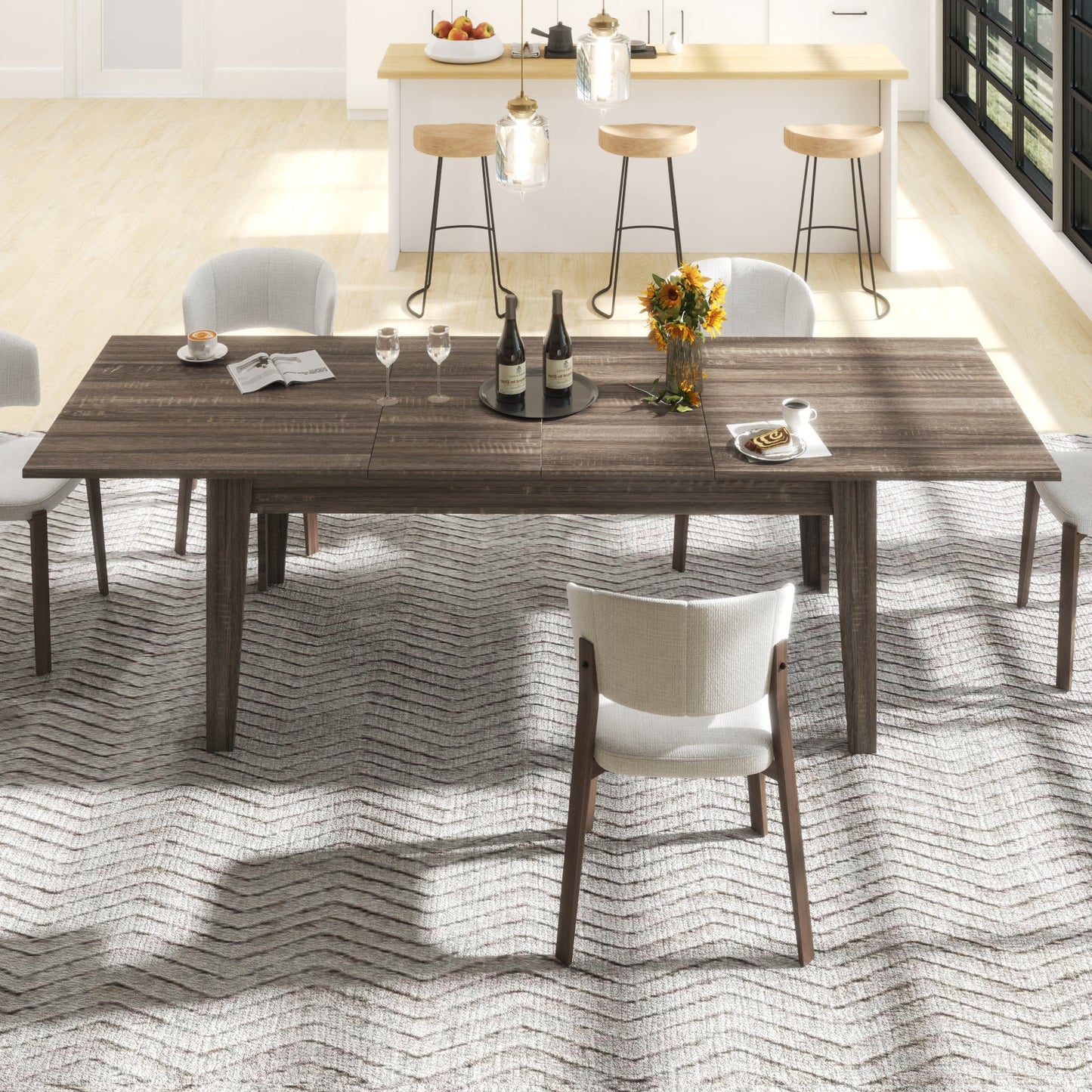 Dining Table - 106.3 in Large Extendable Kitchen Table