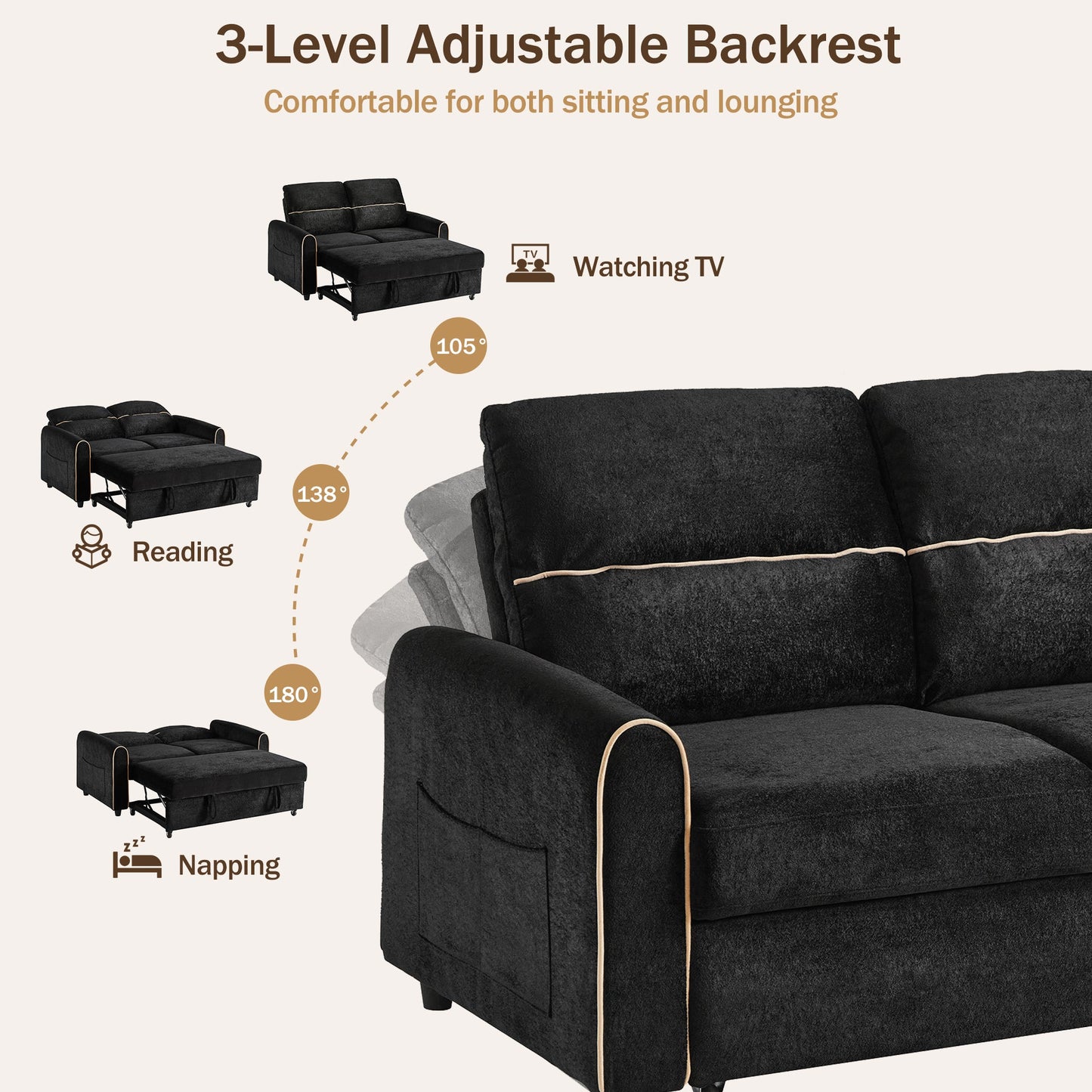Chenille Pull Out Sofa Bed