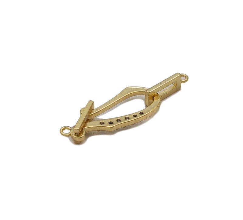 CZ Gold D Shape Connector Clasp, Sku#LK764