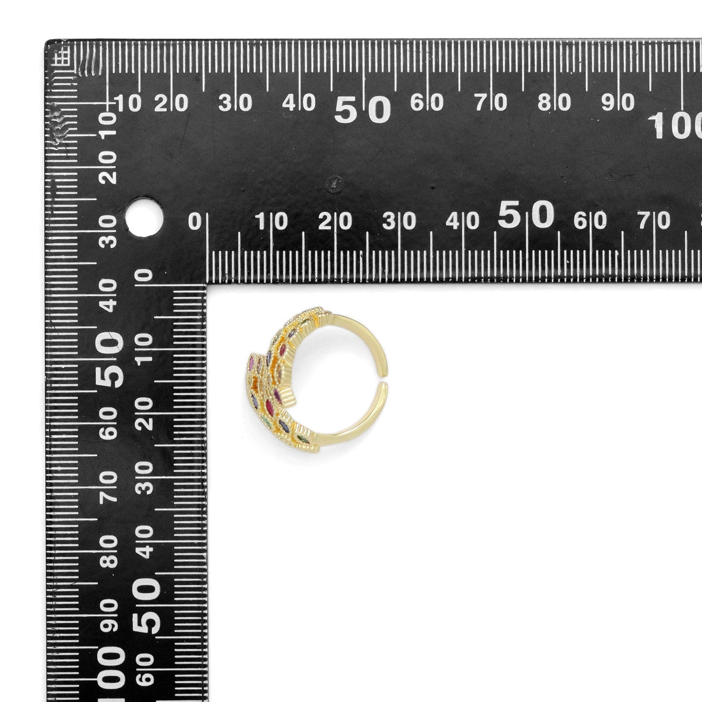Colorful CZ Feather Statement Adjustable Ring, Sku#LX546