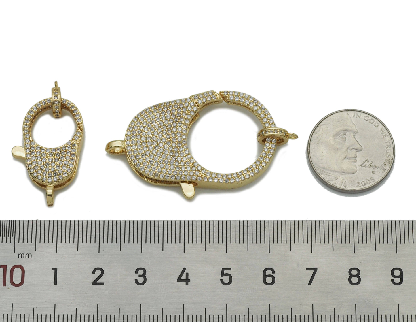 CZ Gold Oval Lobster Clasp, Sku#H341/H104
