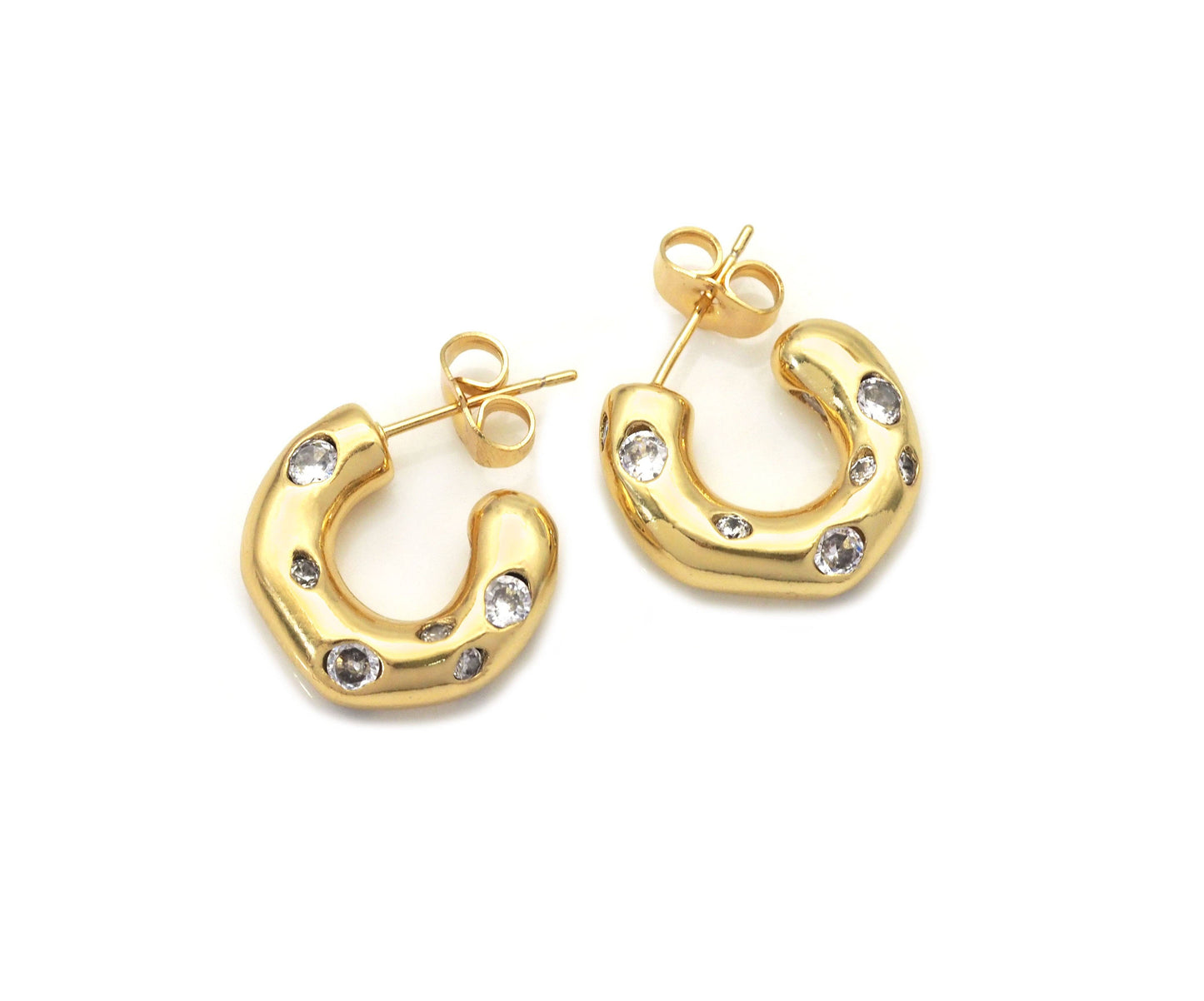 Rainbow Diamond CZ Thick Huggie Earrings, chunky earrings, Sku#LX189