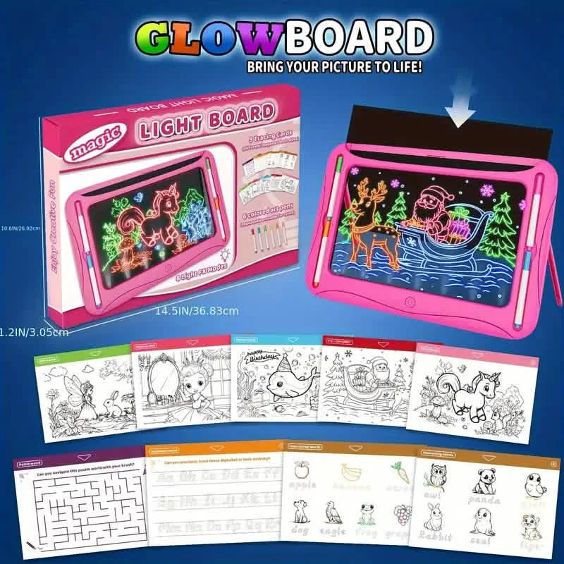 LED Light-Up Doodle Board – 9 Double-Sided Cards with Markers, Art Toy for Kids 3-8