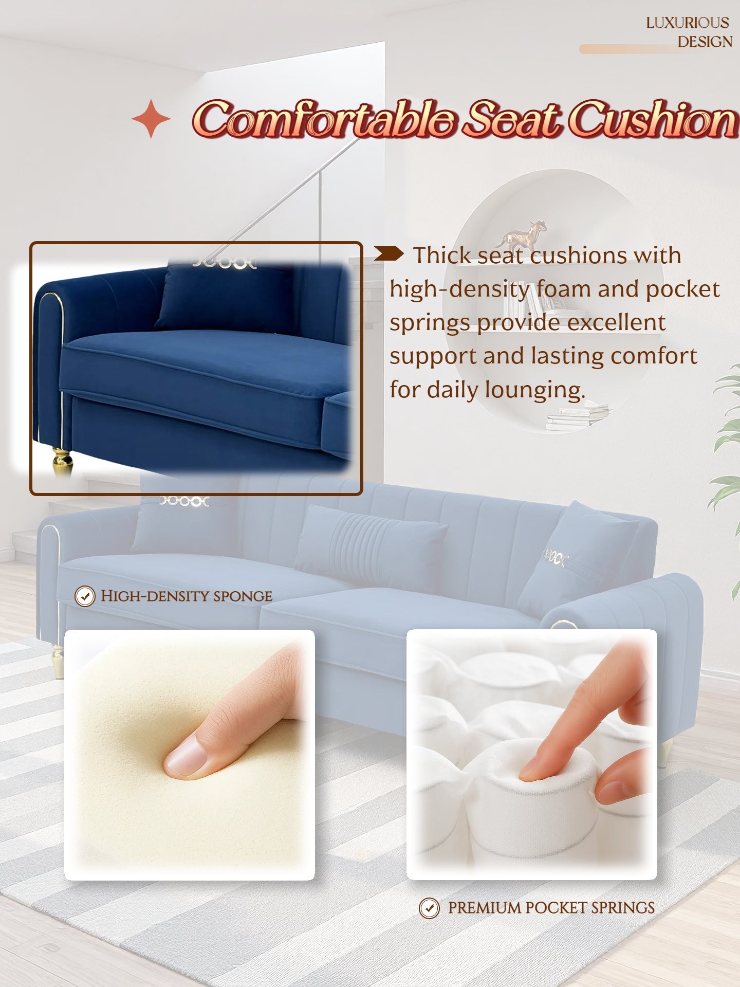 FX-P11-RB 87.4 Inches Upholstered Sofa Couch