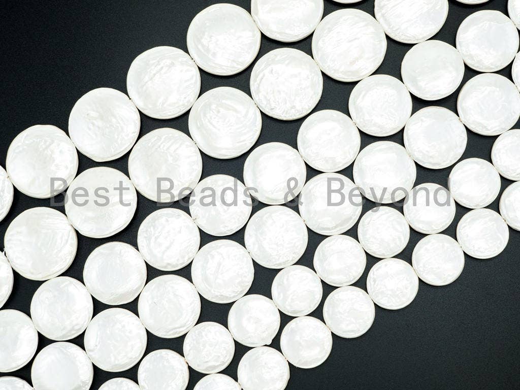 Quality Natural Plated MOP Pearl Shell Beads, 20mm/25mm/30mm, White Pearl Beads,Shell Beads, 16 inches Full strand, SKU#U115