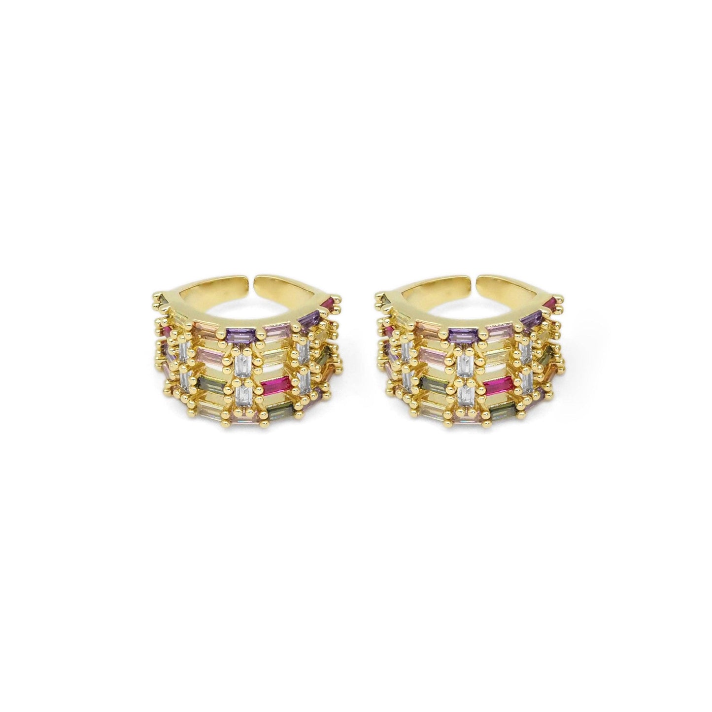 Gold Colorful Baguette CZ Statement Ring, Sku#LX288