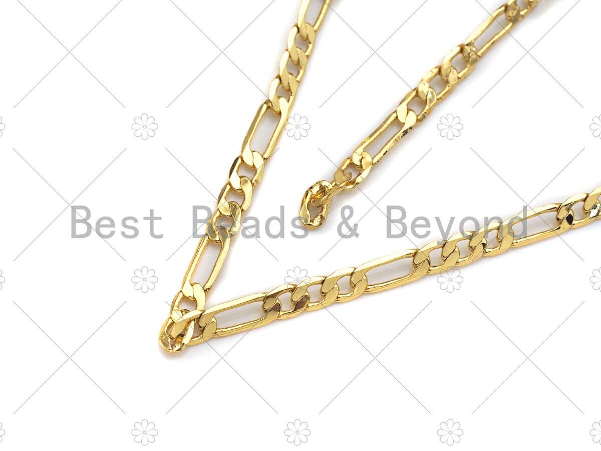 2.4mm Thin Flat Figaro Gold Chain by Yard, Slim Figaro Style Chain, Gold Plated Brass Chain, Wholesale Chain, sku#LK122