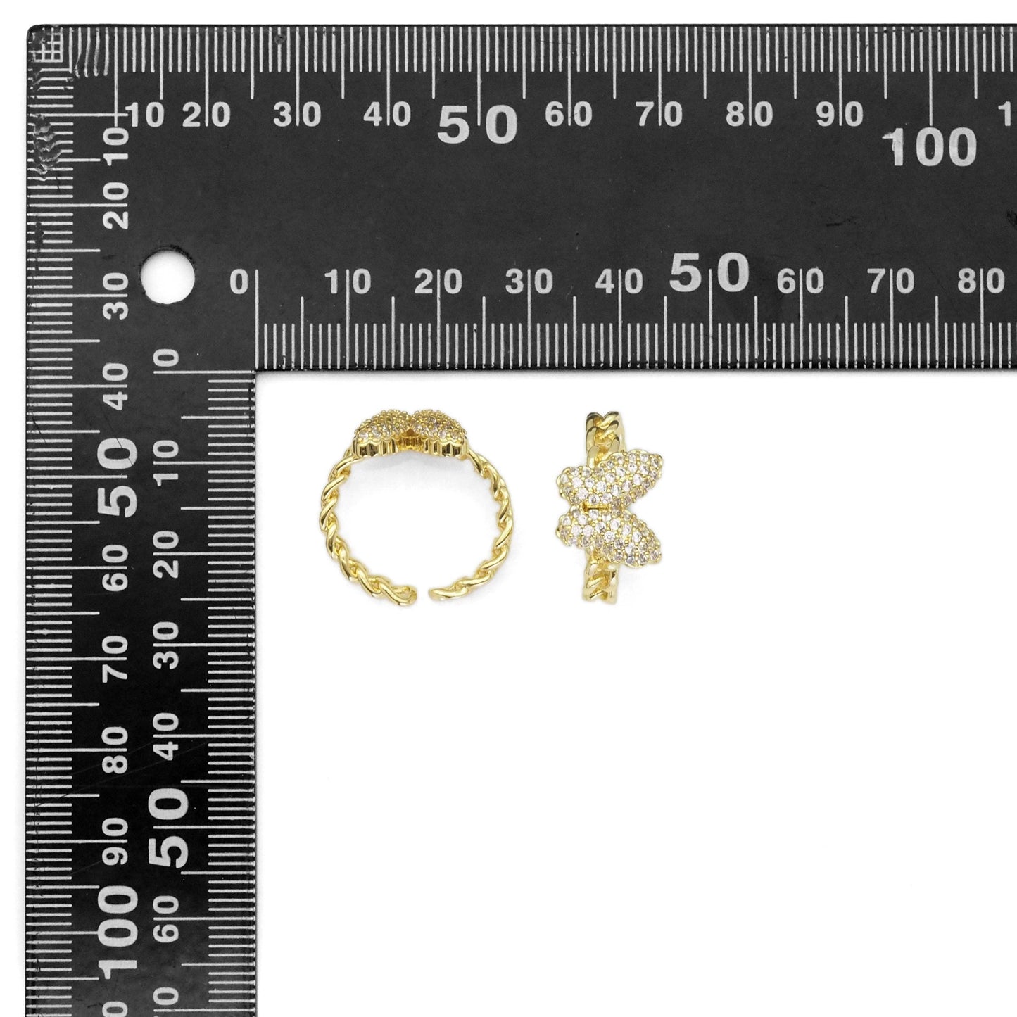Gold Clear CZ Puffy Butterfly Adjustable Ring, Sku#LK875