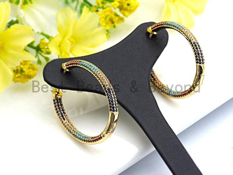 Colorful CZ Large Hoop Earring, Sku#J106