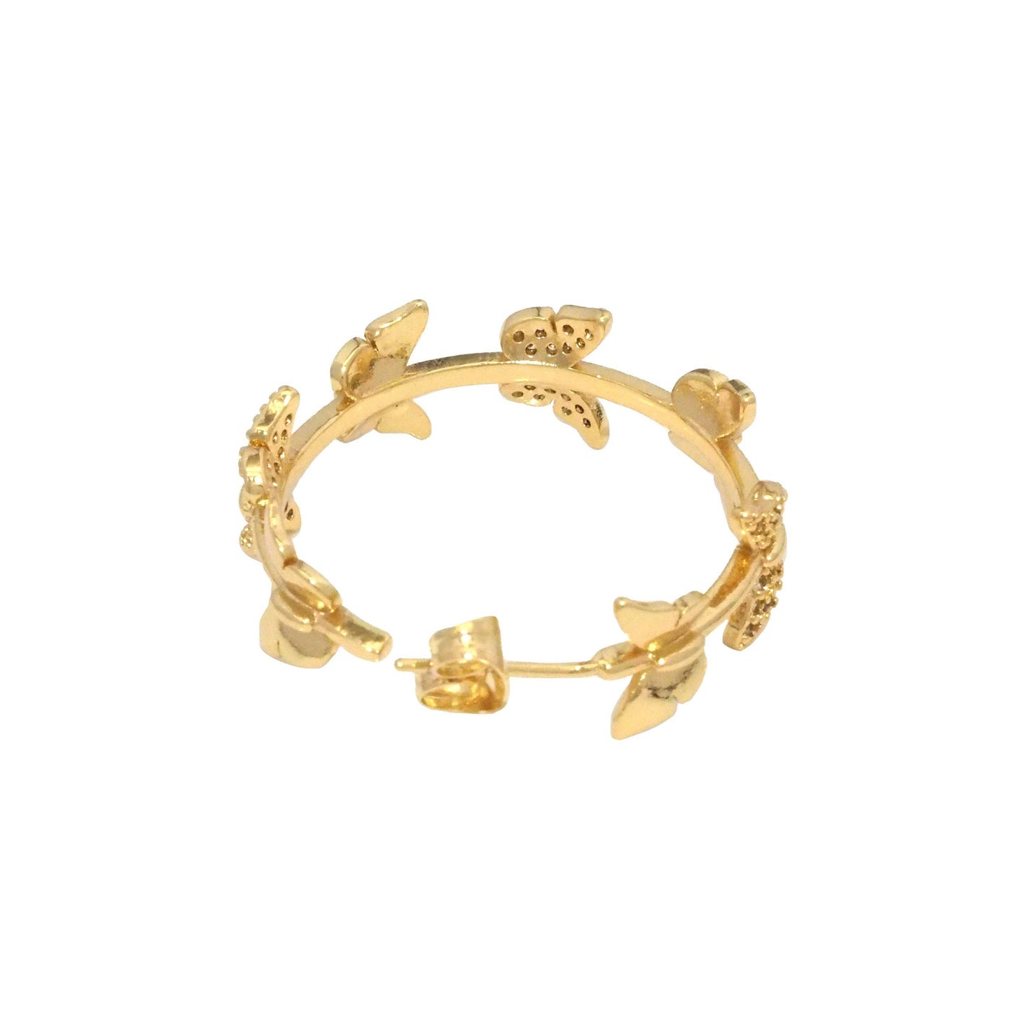 Gold Silver Clear CZ Butterfly Hoop Earring, Sku#LX207