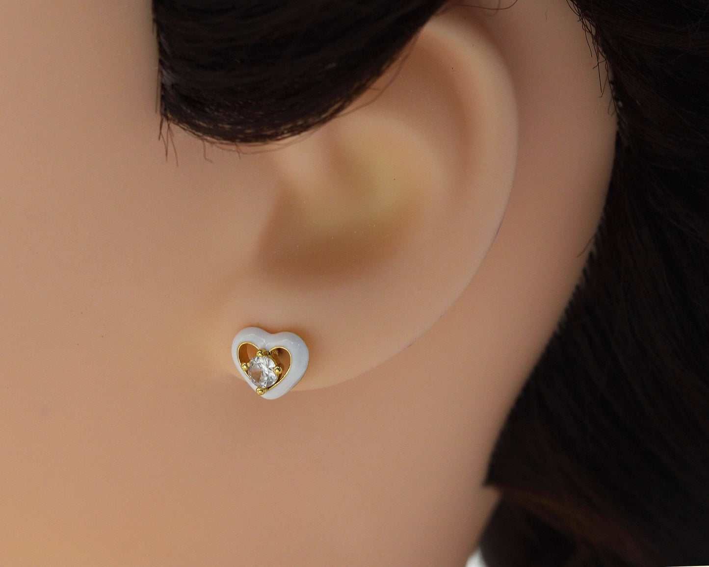 CZ Enamel Heart Stud Earrings, Sku#J336C