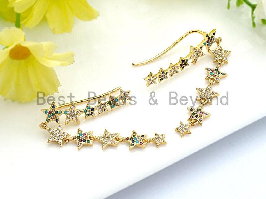Colorful CZ Long Stars Hook Earring, Sku#J98