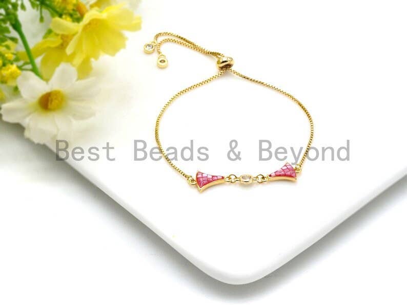 100% Natural Fan Shaped Hot Pink Shell Connector,Fuchsia Pink Shell Connector in Gold/Silver Finish, Natural Pink Shell,  10x15mm,SKU#Z266