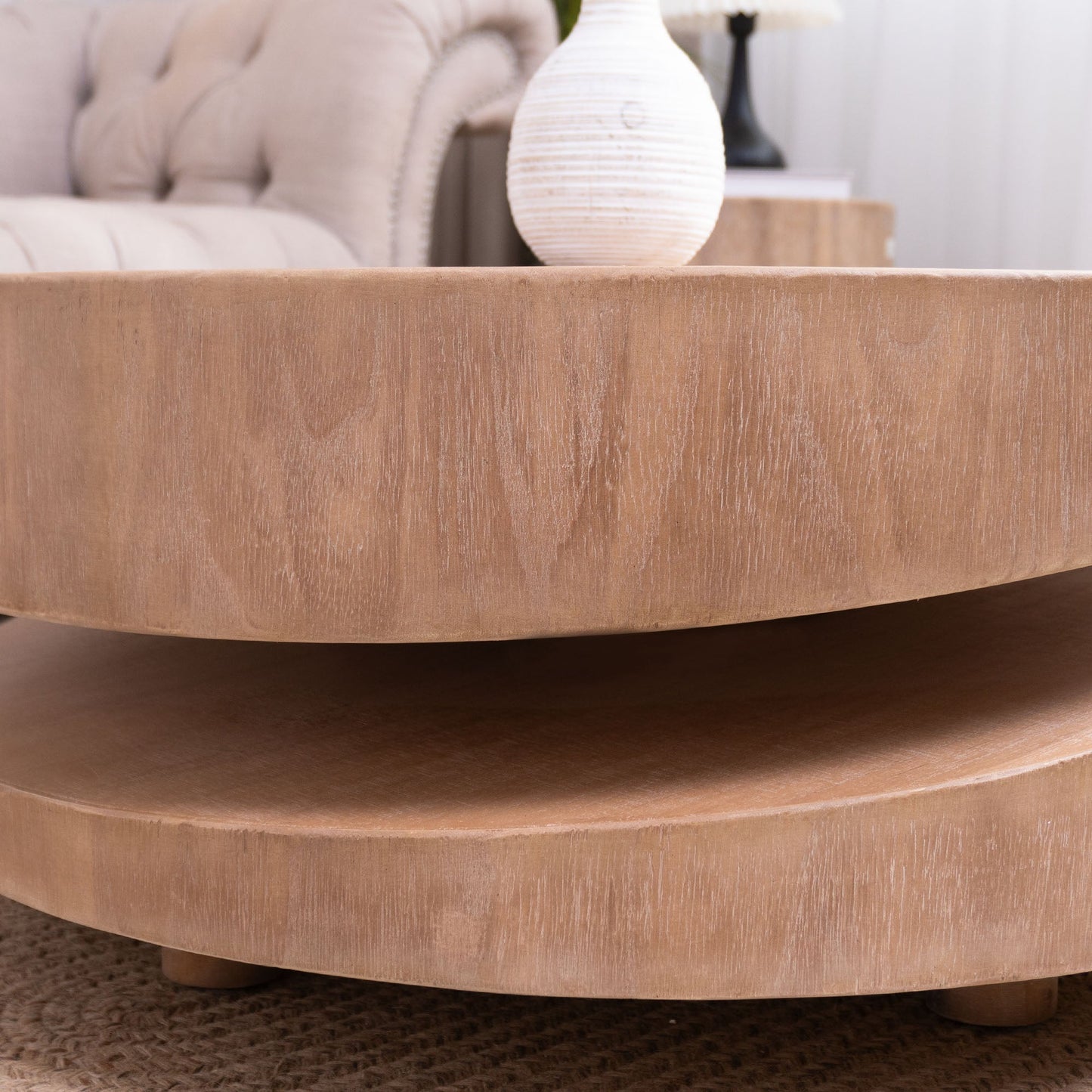 Modern Round Wood Coffee Table – 31.3"