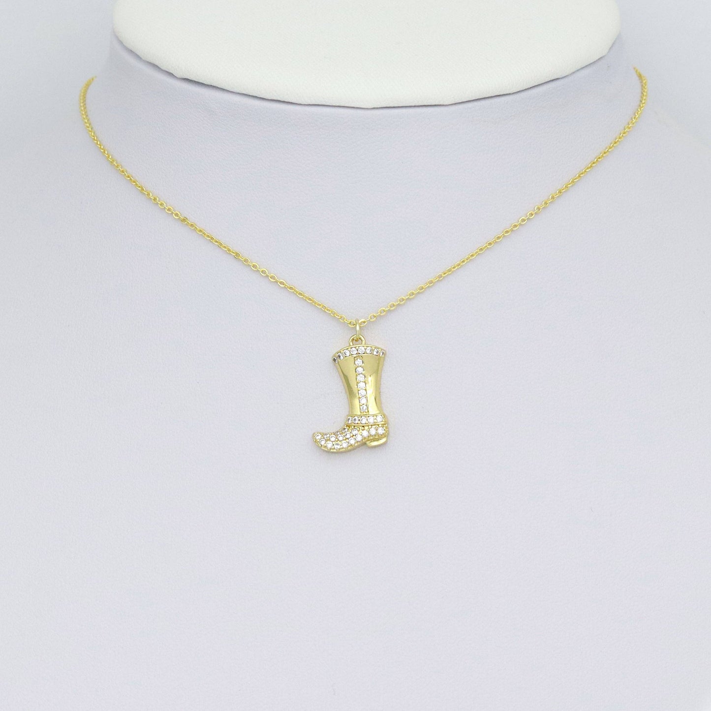 Gold Silver CZ Cute Cowboy Boots Pendant Shape Charm Pendant, Sku#A439