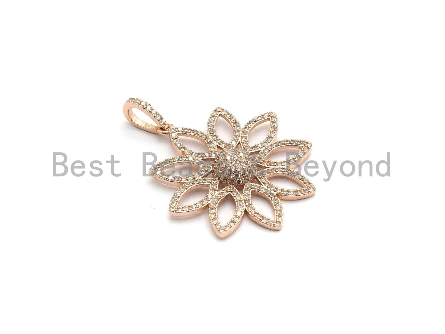 CZ Micro Pave Filigree flower Hollow Out Pendant, Gold/Silver/Black/Rose Gold, Hollow Out Cubic Zirconia Jewelry Findings,30x32mm,sku#F696