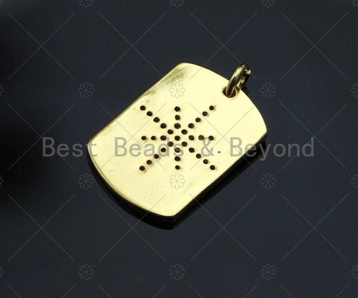 18k Shiny Gold Star On Rectangle Charms, Dog Tag Charms, Flower Pendant, Gold Pendant, Rectangle Necklace Charms, 15x21mm, Sku#Z1172