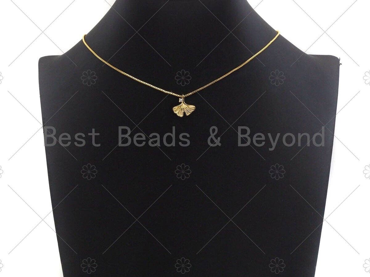 18K Gold Ginkgo Biloba Leaf Shape Pendant, Leaf Charm, Leaf Pave Pendant, Gold plated, 15mm, Sku#LK28