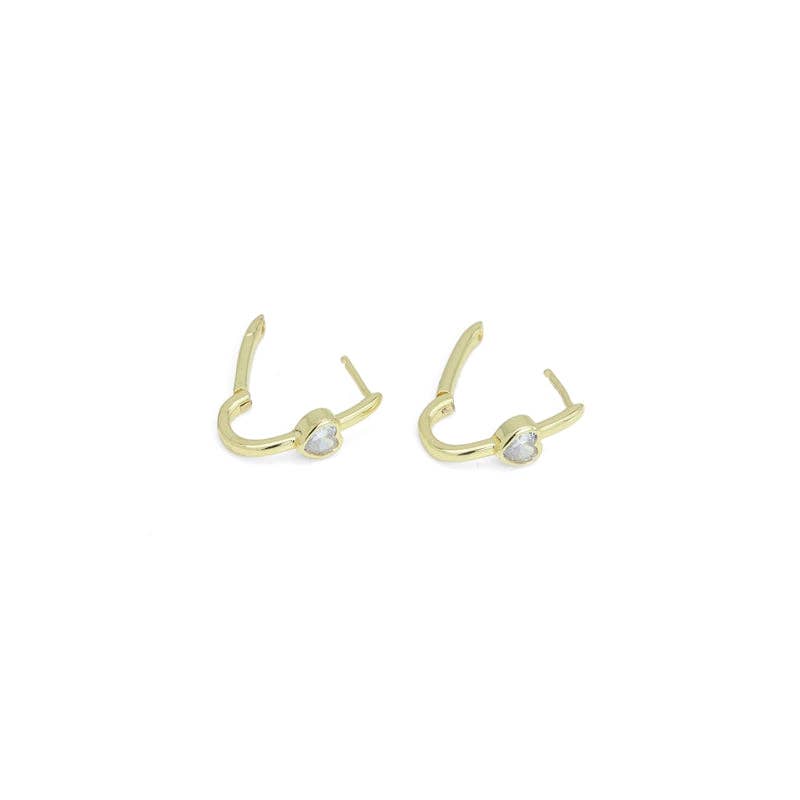 Clear Heart CZ Oval Huggie Earrings, Sku#LX676