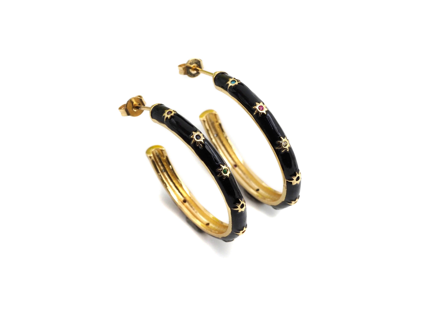 Enamel CZ Around Hoop Earring, sku#J152