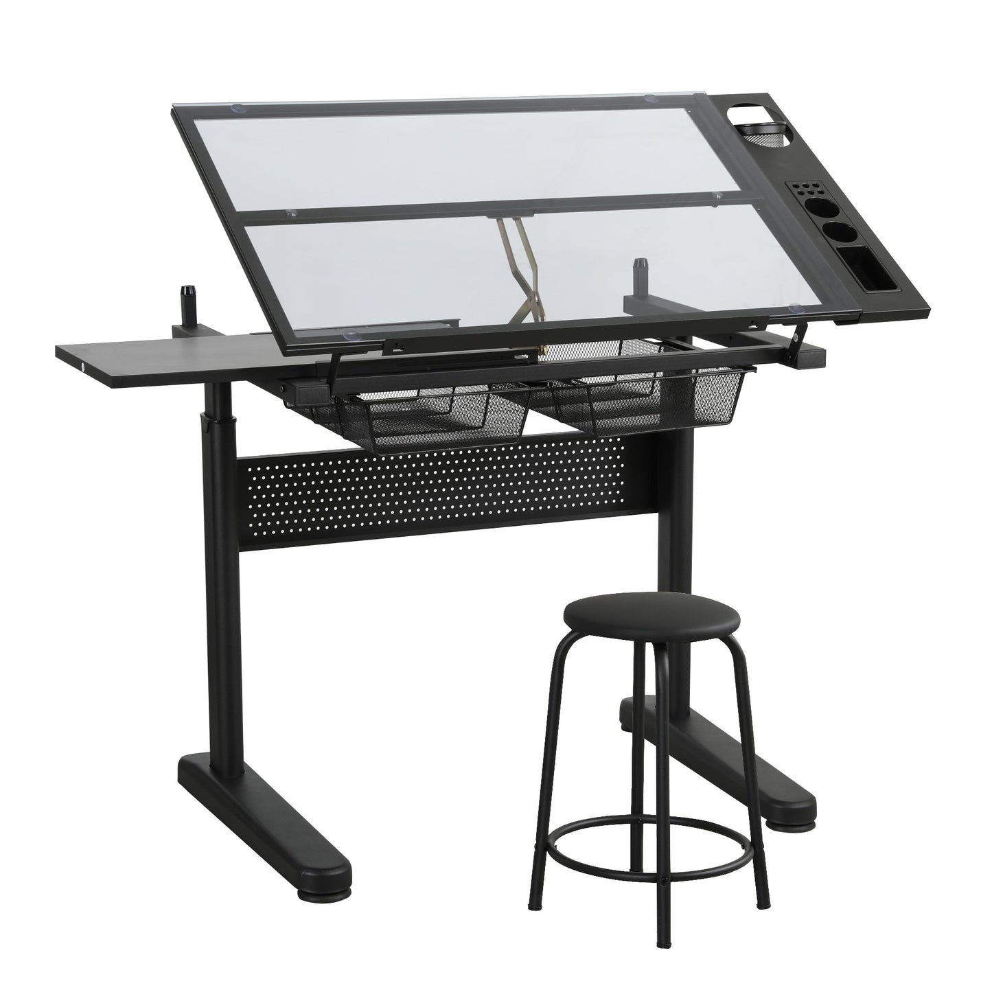 Hand Crank Adjustable Drafting Table with Stool