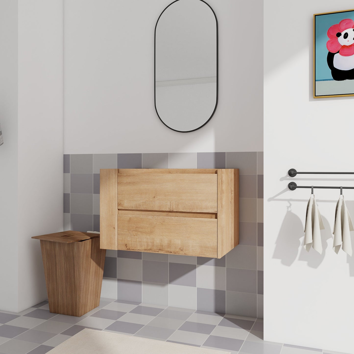 30" Wall Mounting Bathroom Vanity, Soft Close Drawer