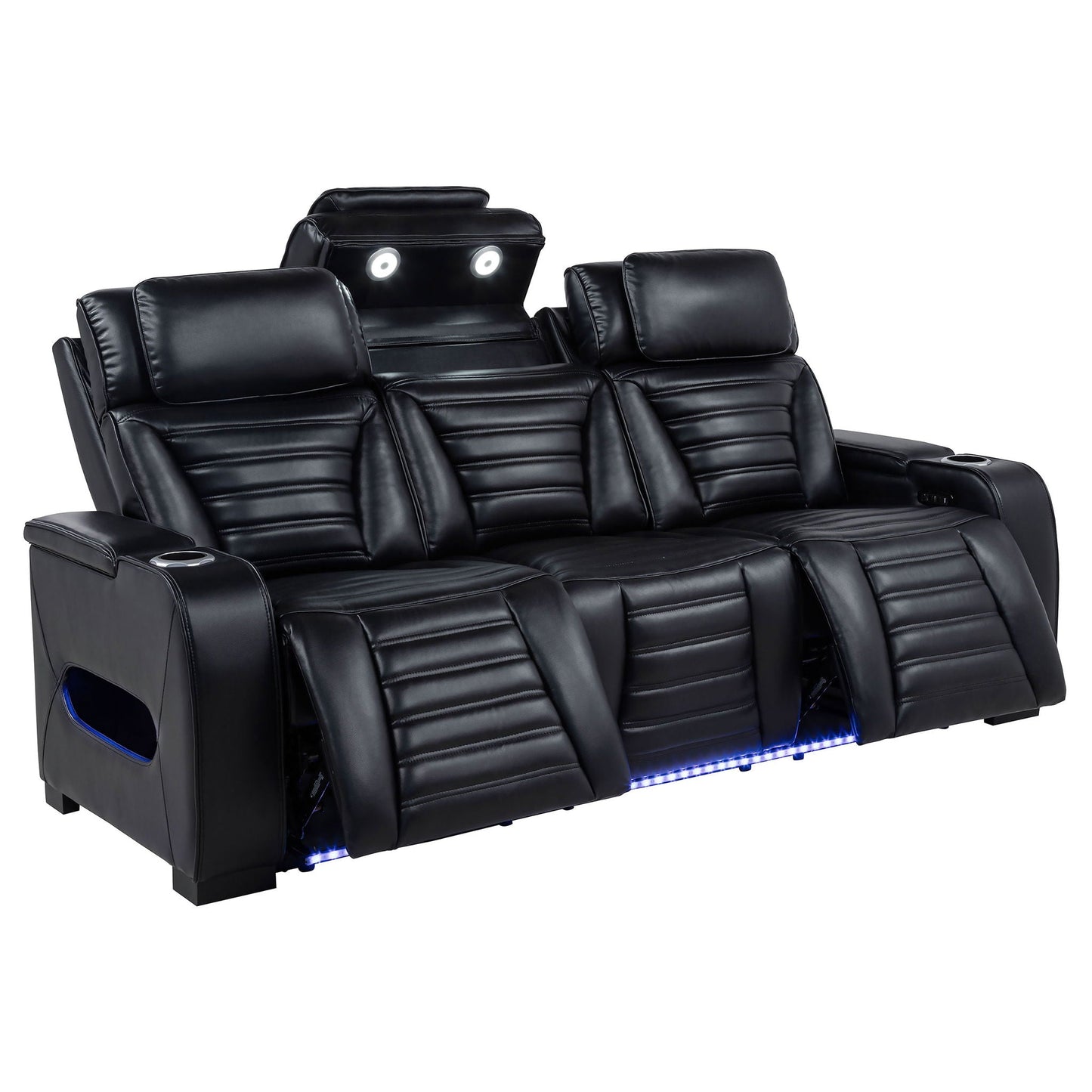 Zuma 2-piece Faux Leather Dual Power LED Sofa Set Black