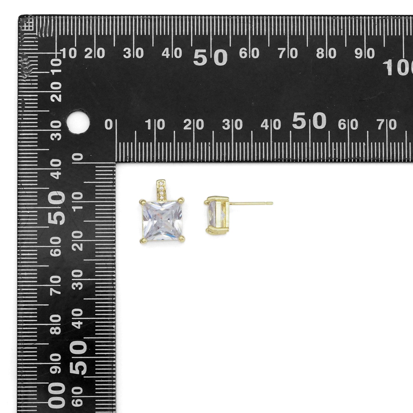 CZ Clear Square Gold Stud Earrings And Pendant, Sku#LK906