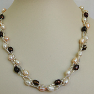 Triple Line woven Freshwater pearl necklace, sku#PBW3