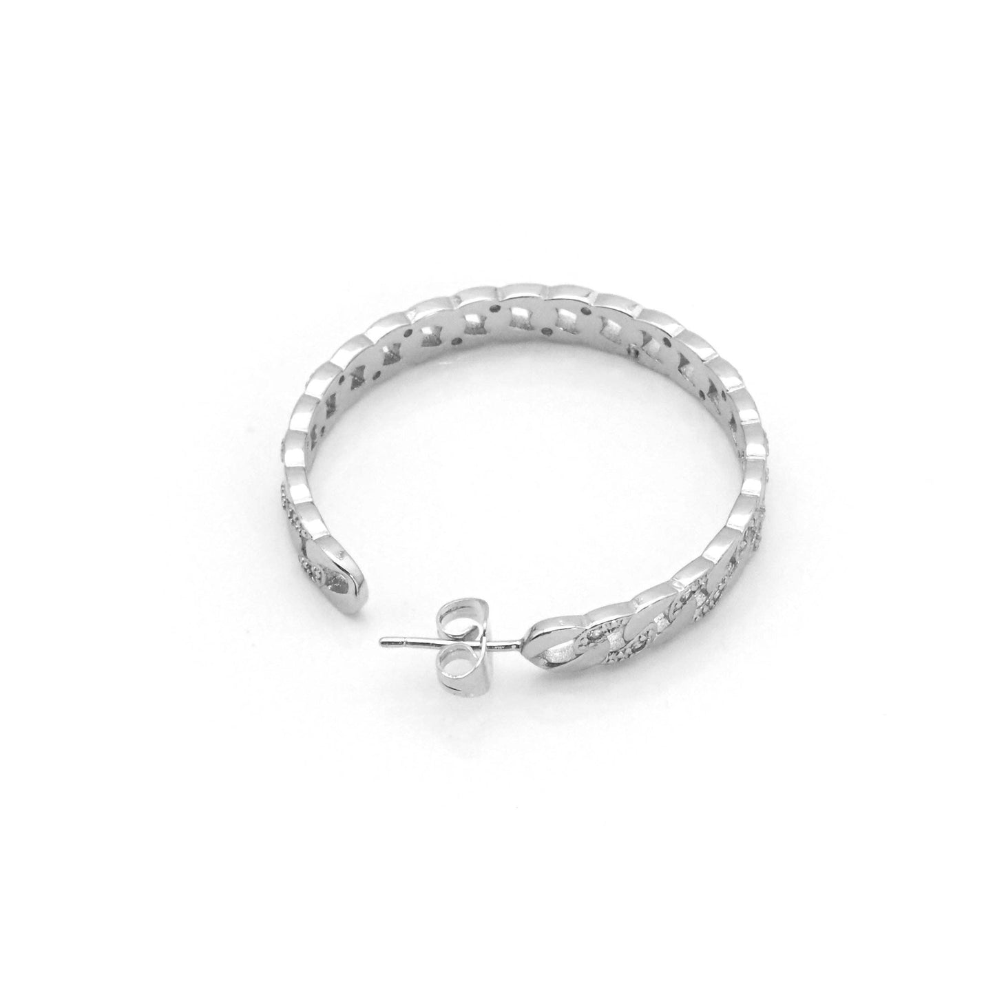 CZ Gold Silver flat cuban Link Hoop Earrings, Sku#LX220