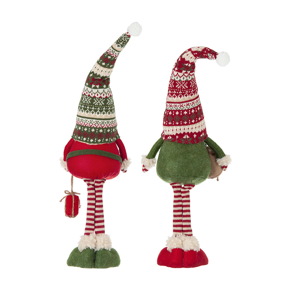 Set of 2 Fabric Standing Holiday Gnomes with Knit Hats