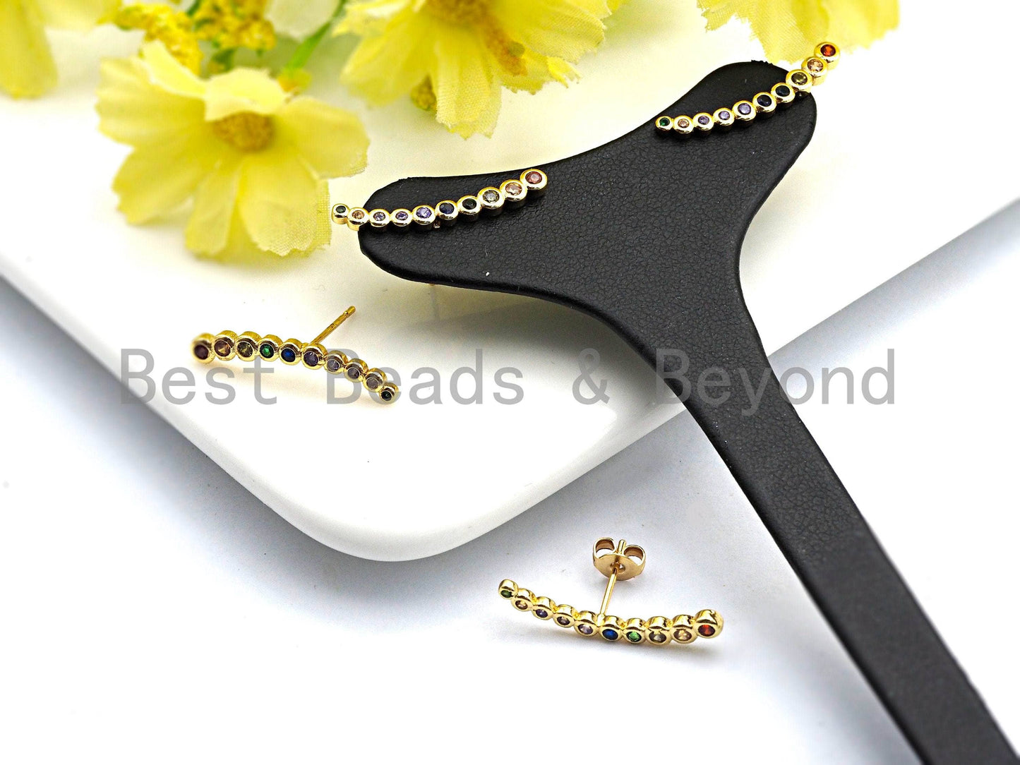 Clorful CZ Thin Strip Stud Earrings, Sku#J80