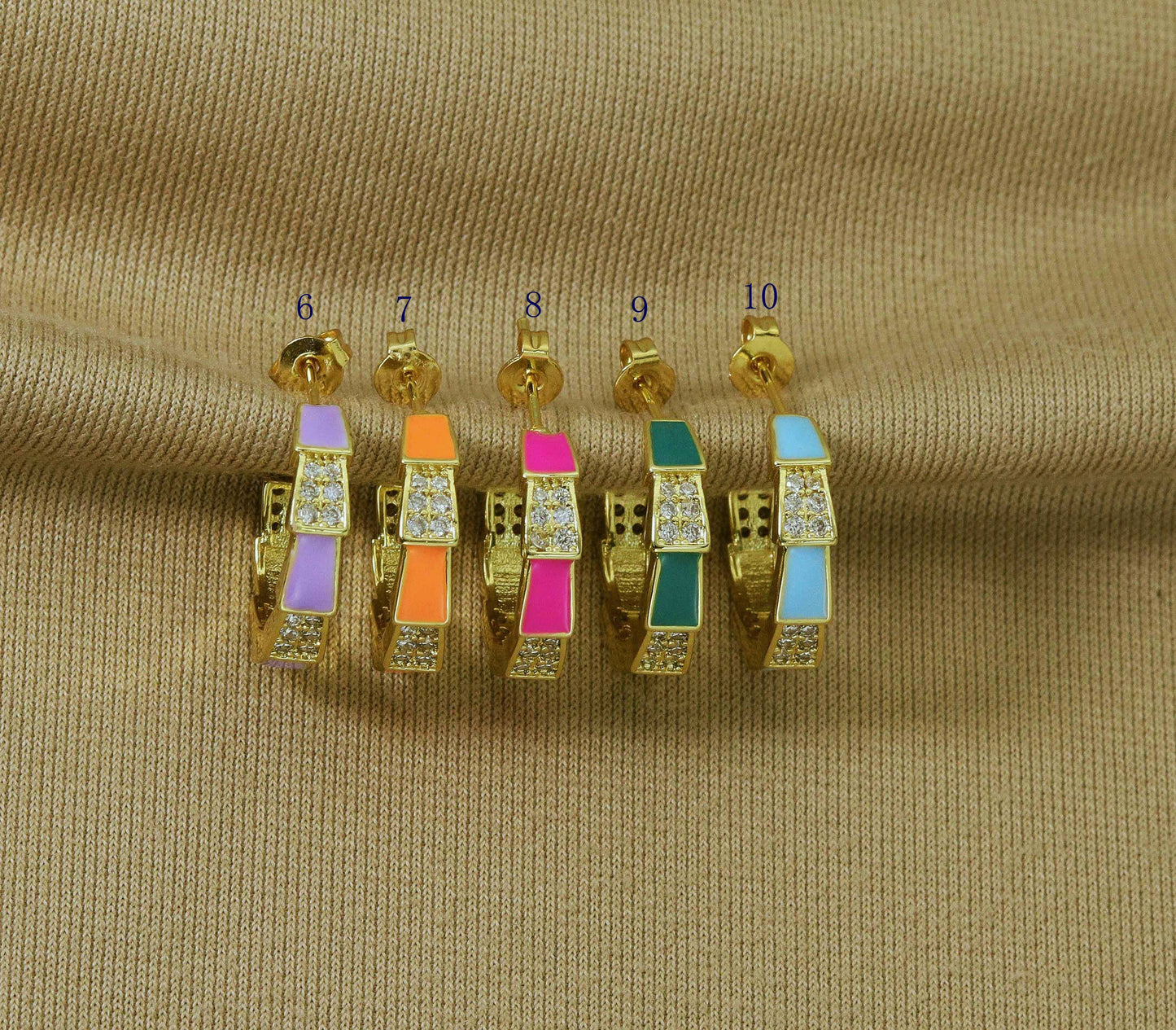 CZ Enamel Huggie Earrings, Sku#J339