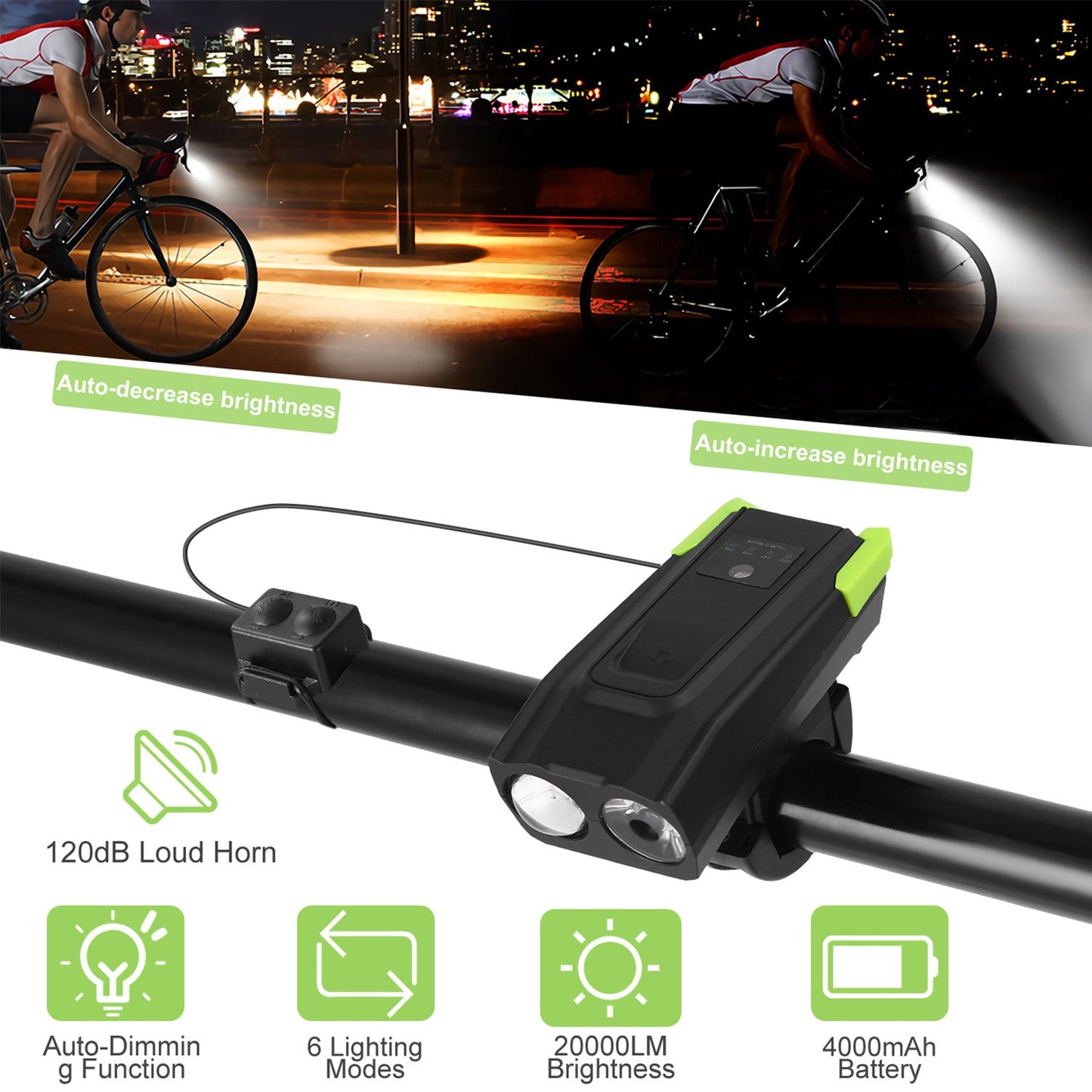 Bike Front Light Set with Horn for Night Riding