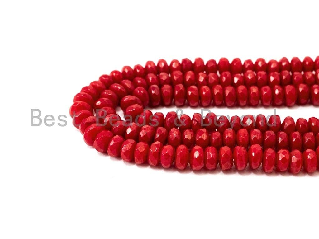 High Quality Natural Dyed Red Coral Beads, 3x4mm Rondelle Faceted Gemstone Beads, Coral Beads, Red Sparkle beads, 15.5inch strand, SKU#U117