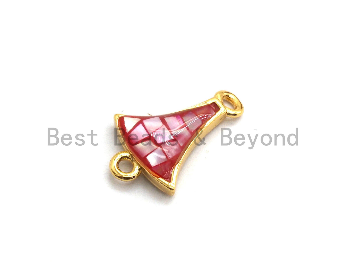 100% Natural Fan Shaped Hot Pink Shell Connector,Fuchsia Pink Shell Connector in Gold/Silver Finish, Natural Pink Shell,  10x15mm,SKU#Z266