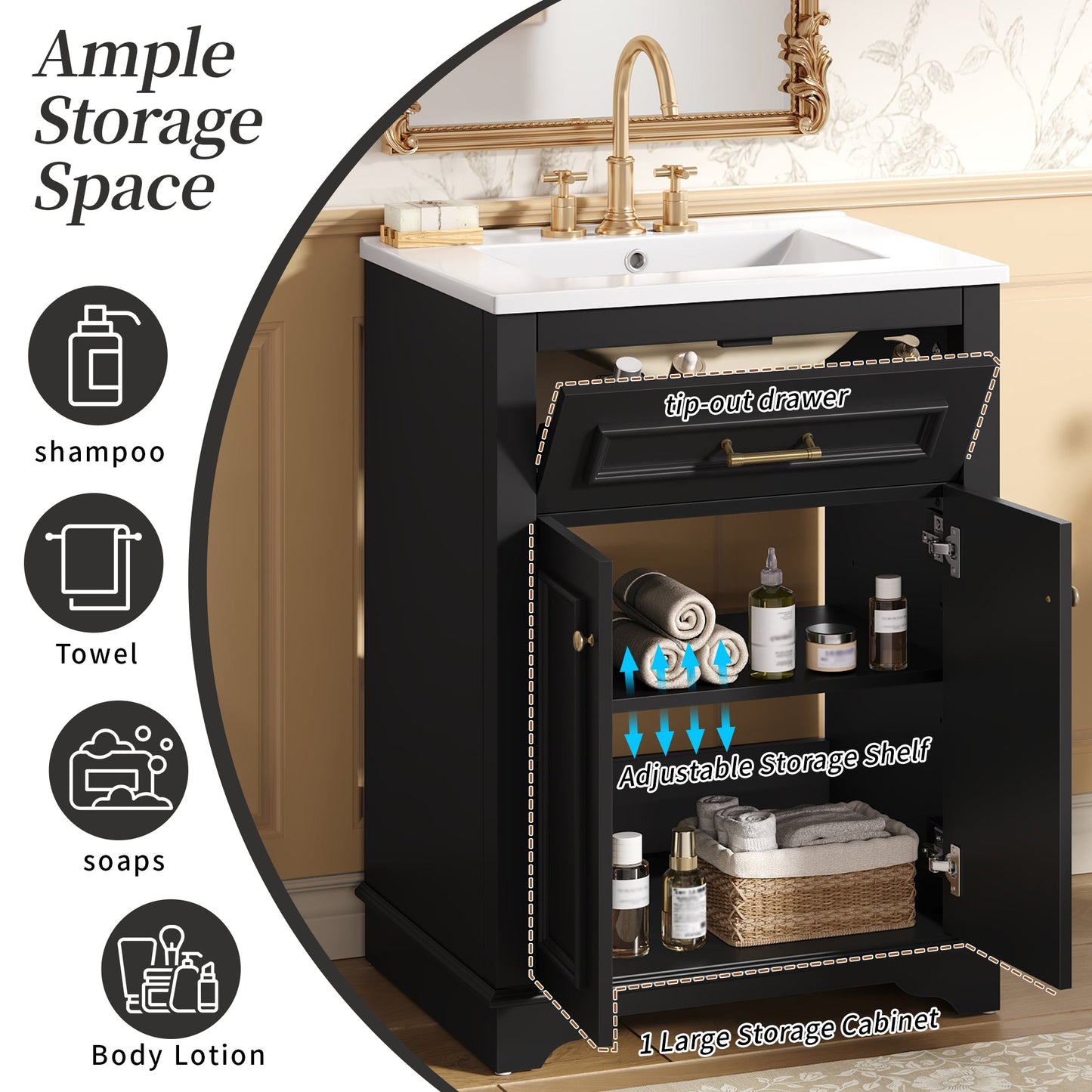 24" Bathroom Vanity with Integrated Ceramic Sink