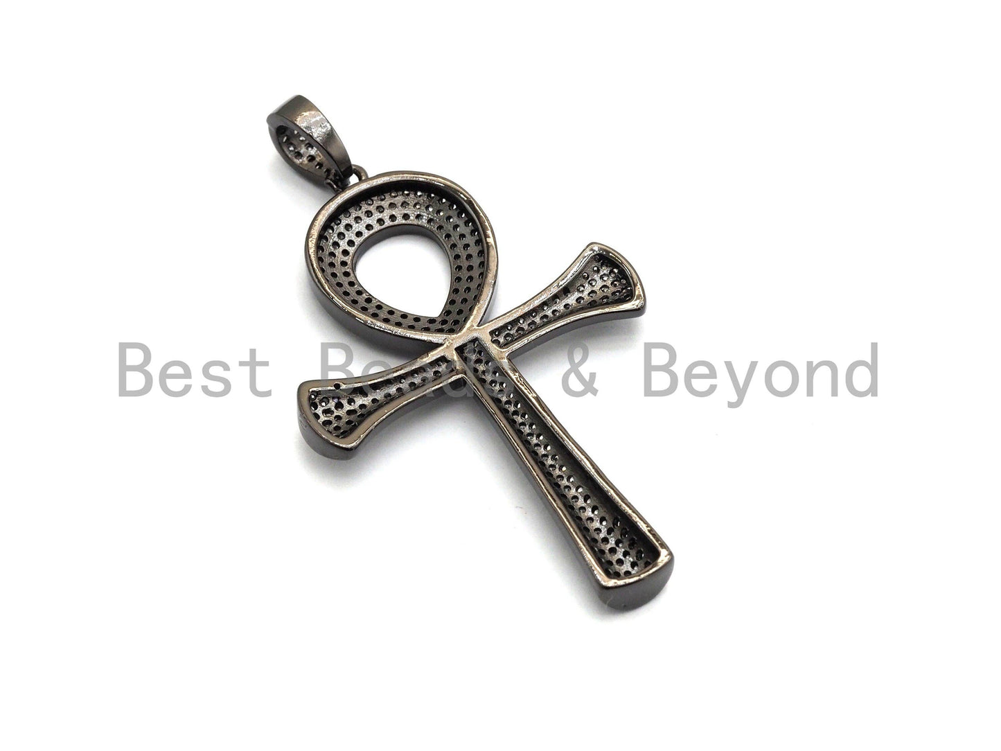 CZ Micro Pave Ankh Cross Pendant,Cubic Zirconia Paved Charm, Necklace Bracelet Charm Pendant, 33x52mm,sku#F695
