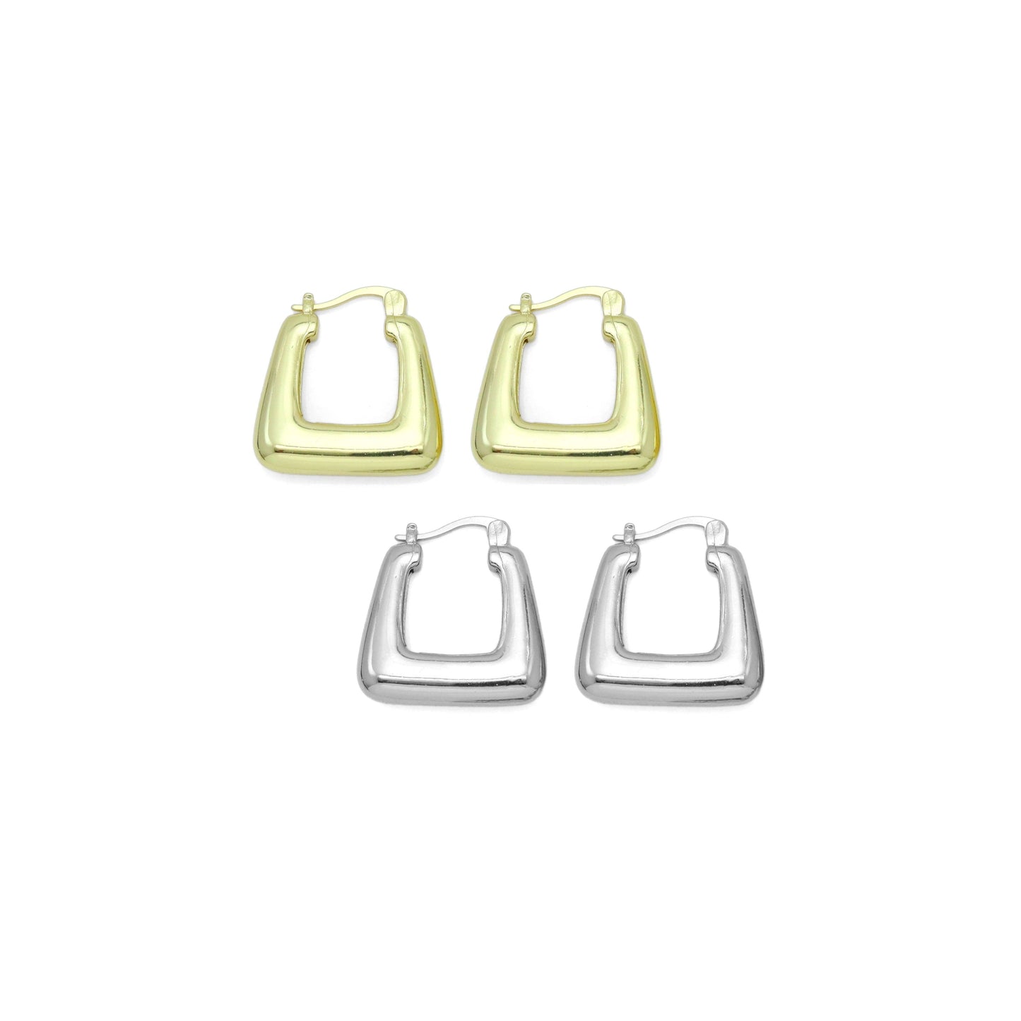 Plain Gold Silver Square Bag shape Hoop Earrings, Sku#A307