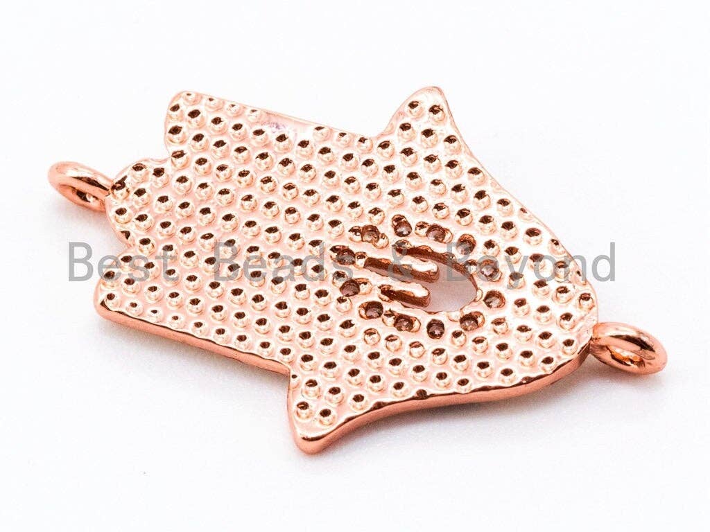 CZ Micro Pave Hamsa Hand Connector with Blue Evil Eyes, 22x13mm, SKU#E242