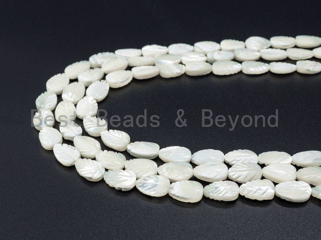 High Quality White Mother of Pearl Strand, 6x9mm/8x12mm/12x16mm, Mop Shell, Double Face Curved Leaf Egg Beads, Full Strand SKU#T19