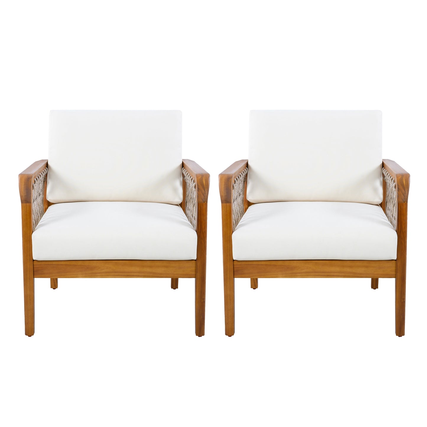Outdoor Acacia Wood Club Chair with Handwoven Rope (Set of 2)