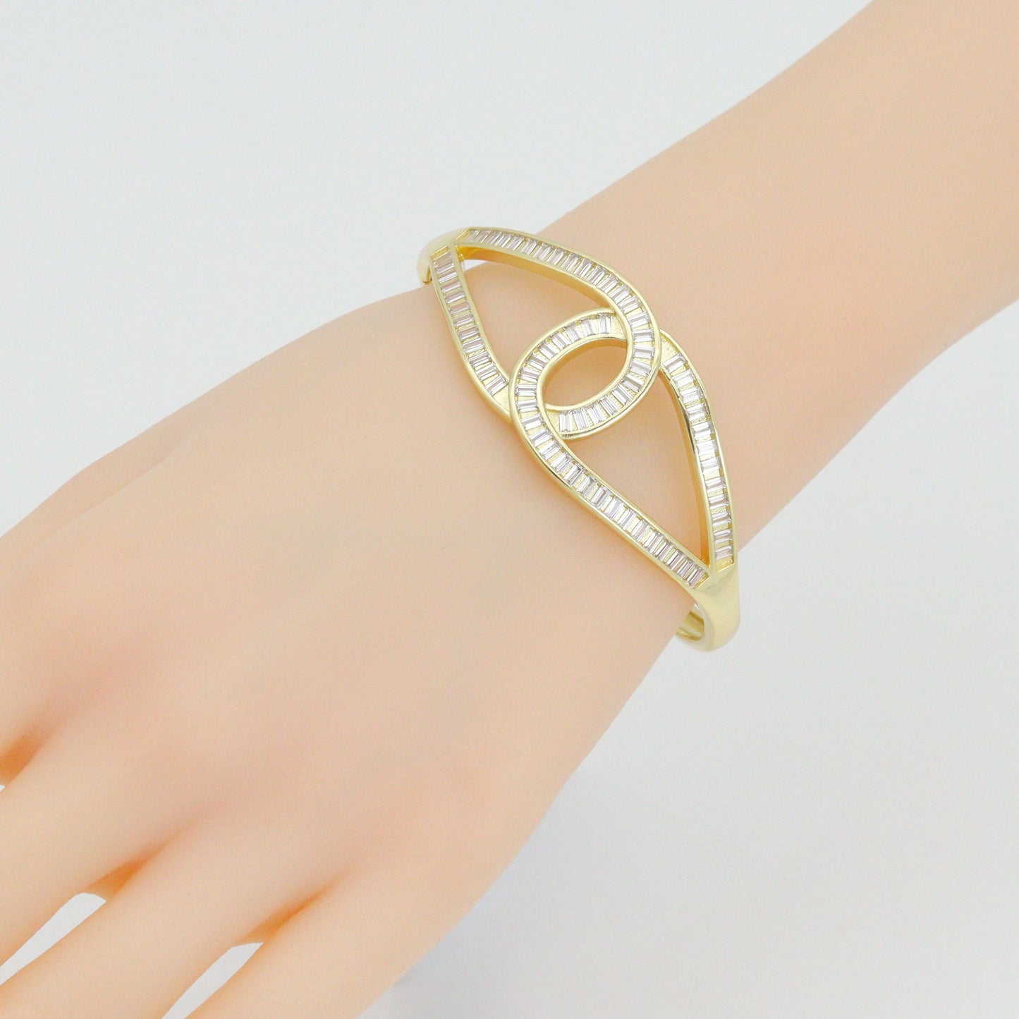 Baguette CZ Large Oval link Bracelet, Sku#LK1144