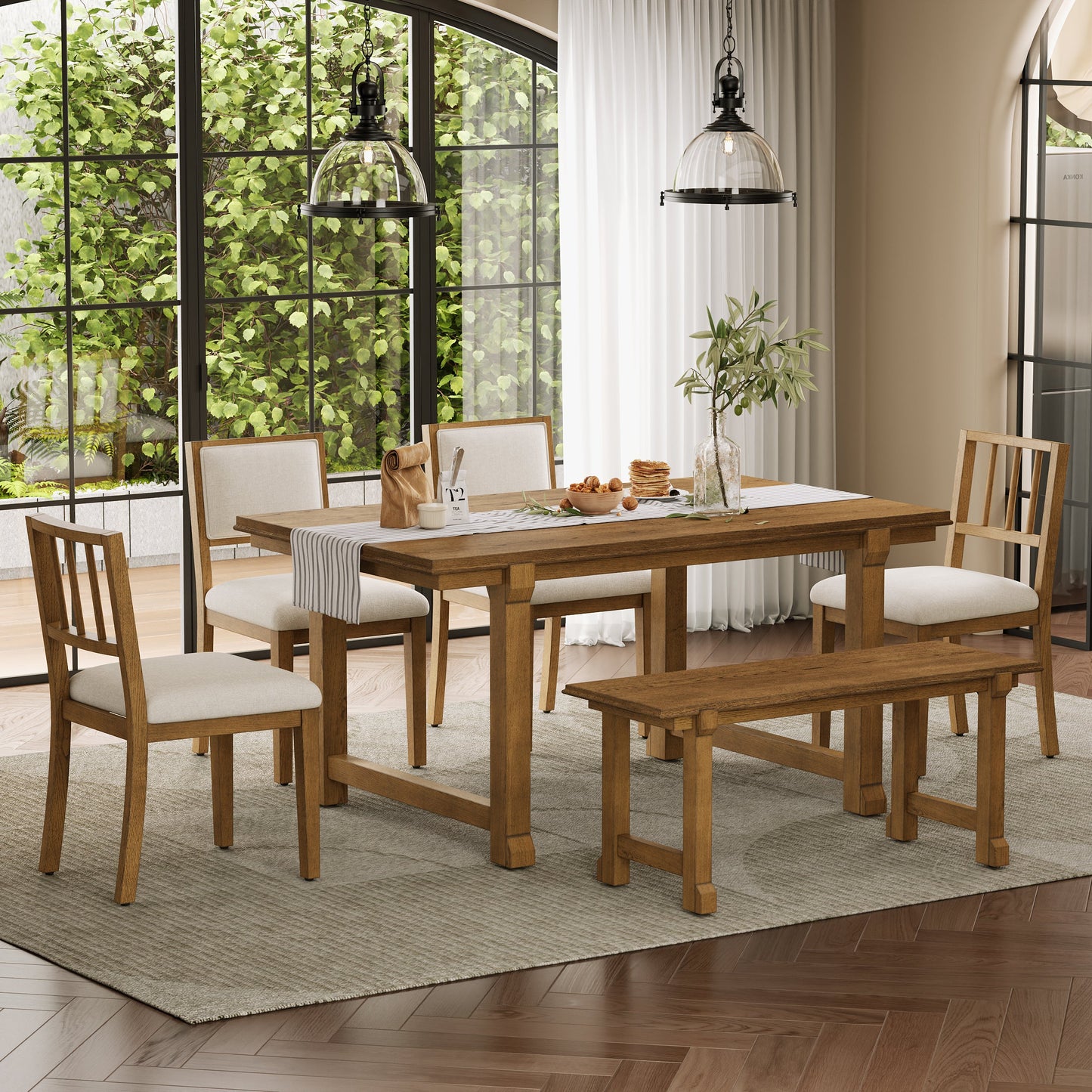 TREXM 6-Piece Farmhouse Dining Set for 6