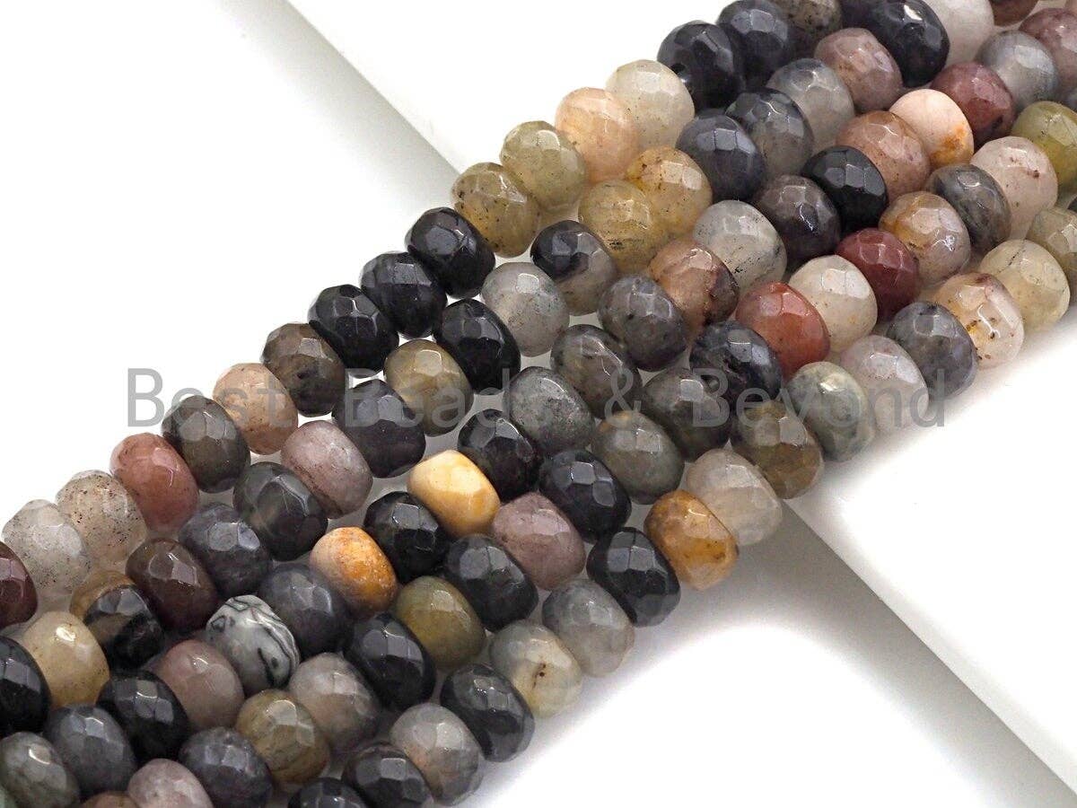 2mm Large Hole Natural Chinese Tourmaline Beads, Rondelle Faceted 6x10mm/5x8mm, 8" Long Strands, sku#U708