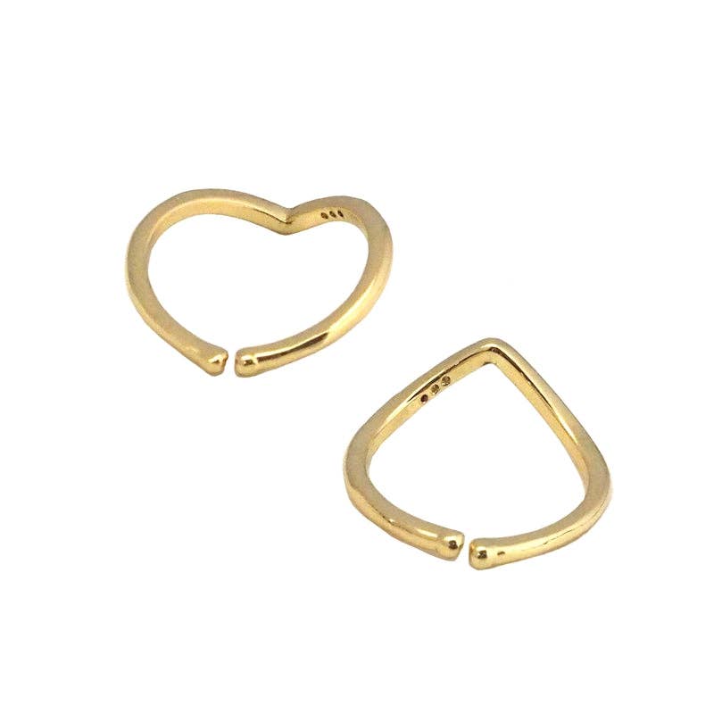 Gold CZ Thin Heart Adjustable Ring, Sku#LK810