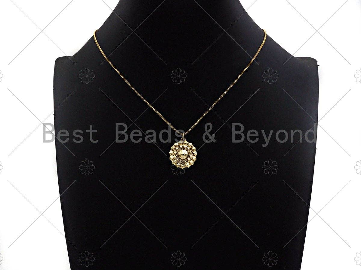 Dainty Gold Round Emblem Shape Charms, Dainty Charms, Gold Pendant, Round Necklace Charms, 20x22mm, Sku#F1324
