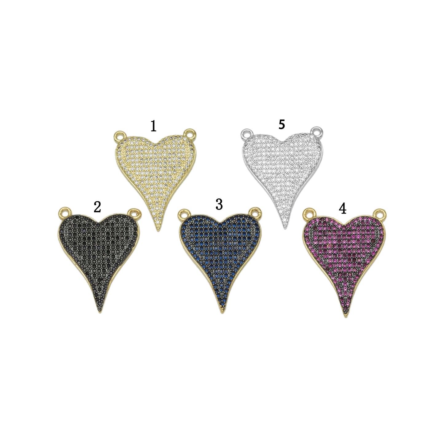 Black, Fuchsia Black CZ Heart Charm for Necklace Making, Sku#LK674