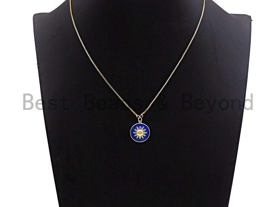 Pave CZ Blue Enamel Sunflower Star Charms Pendant, Enamel Pendant,Round Enamel, Oil Drop jewelry Findings, 18x20mm,sku#Z381