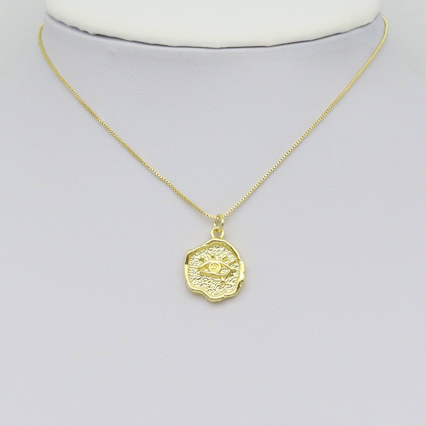 CZ Evil Eye Gold Coin Charm, Sku#LK927